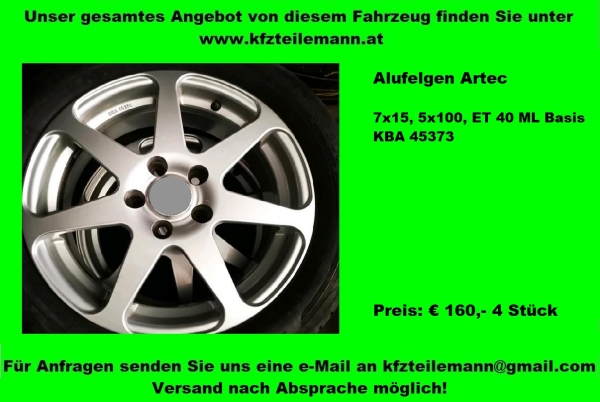 Sommerreifen Kompletträder Alu 7x15 5x100 195/65R15H Micheline